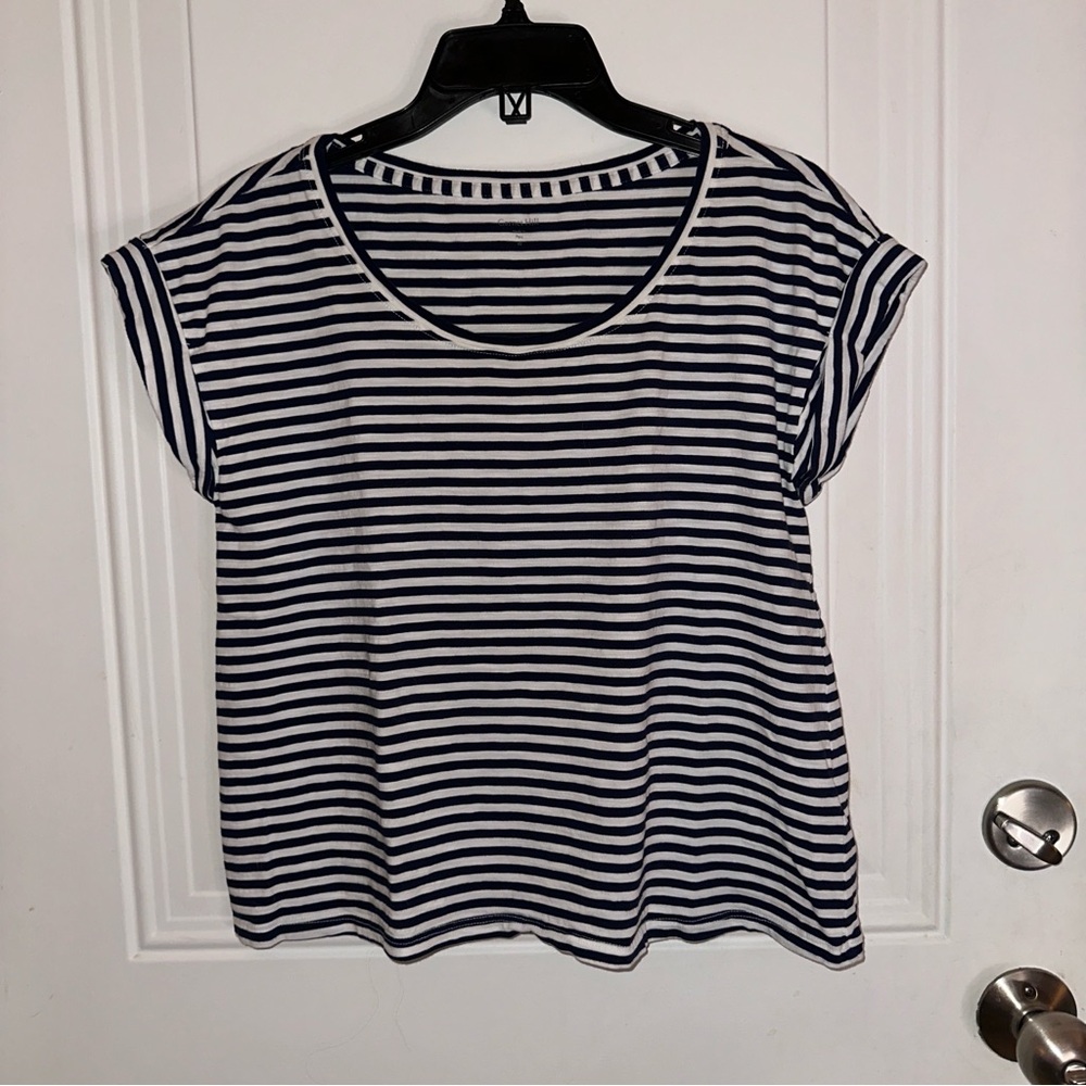 Garnet Hill Weekender Cropped Boxy Striped Short Sleeve T Shirt XS - Picture 2 of 14